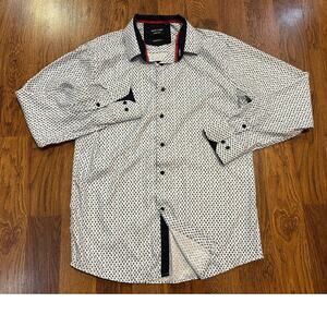 Silver Stone Men’s Modern Fit Casual Button-Down Shirt – White/Blue – Size Large